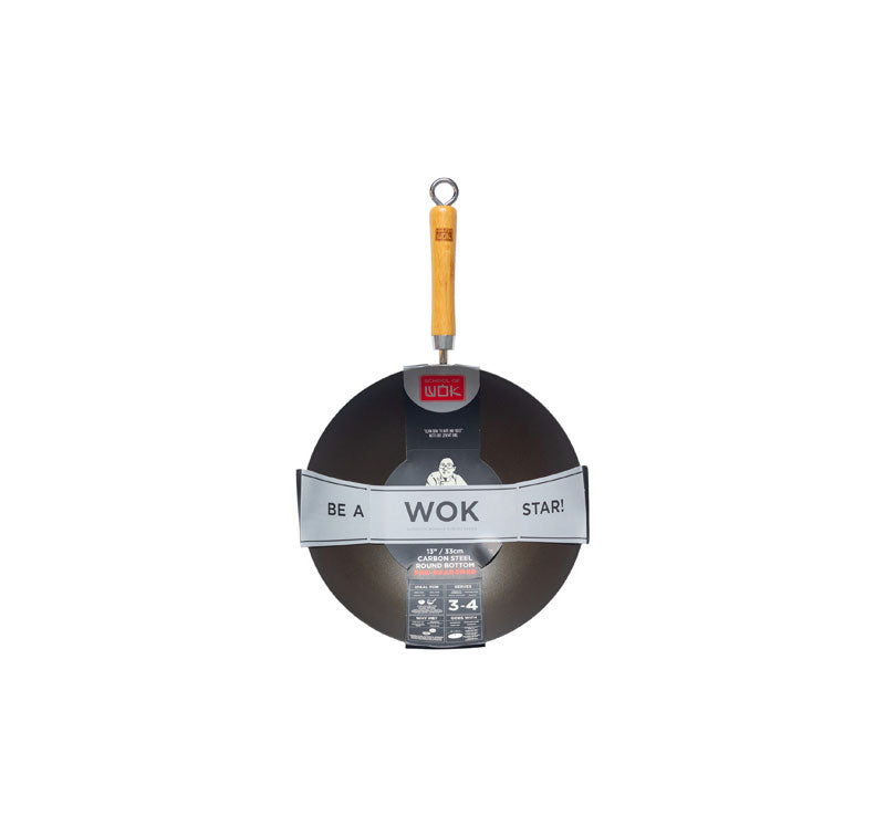 13" PRE SEASONED ROUND BOTTOMED CARBON STEEL WOK (12322046)